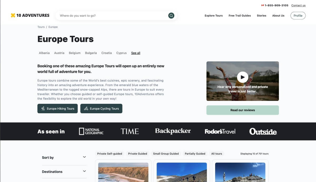 New Tour Region Page